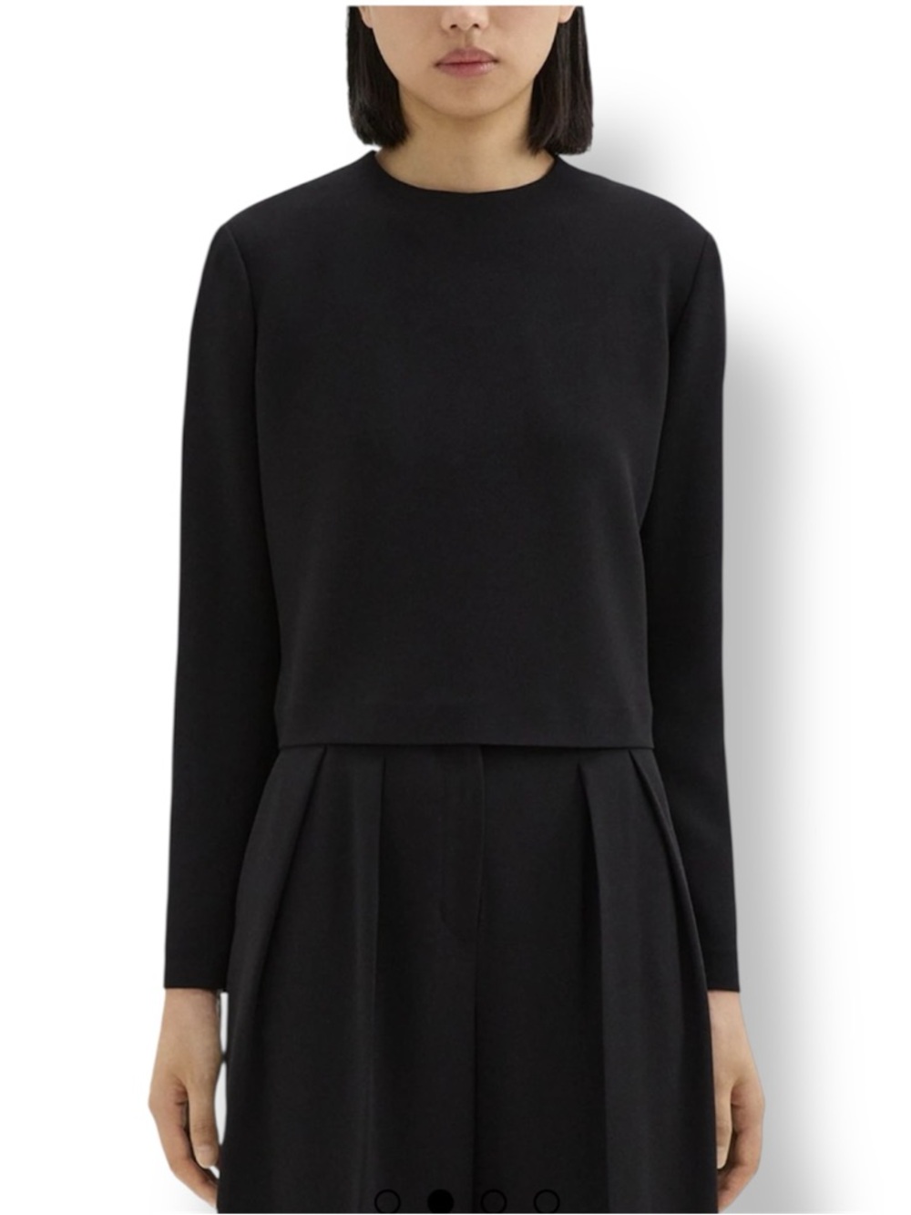 THEORY Long Sleeve Crop Top in Admiral Crepe Japanese Origin In Black Size 0